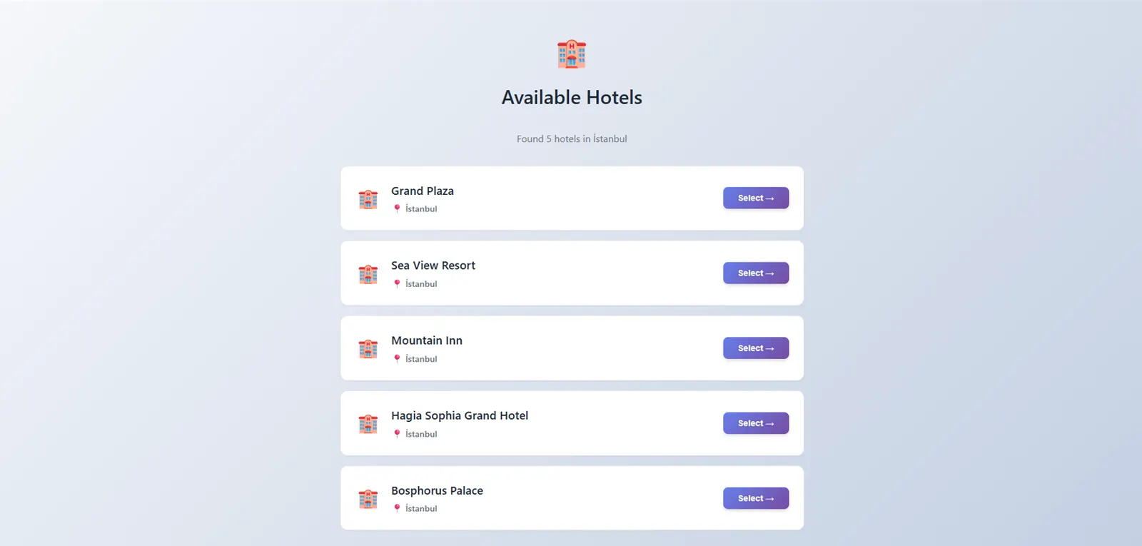 HotelBooking arama sonuçları: uygun oteller listesi